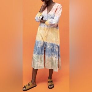 ZARA Tie Dye Embroidered Boho Dress Women’s Large